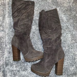 Grey under the knees boots